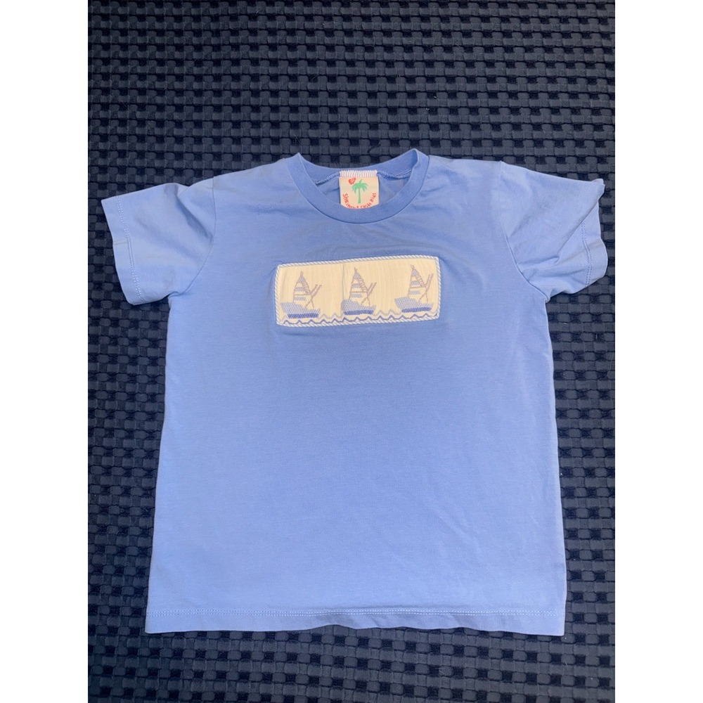 Shrimp & Grits Kids Tee Newport Sailboat Smock T Shirt Nautical Coastal Size 7